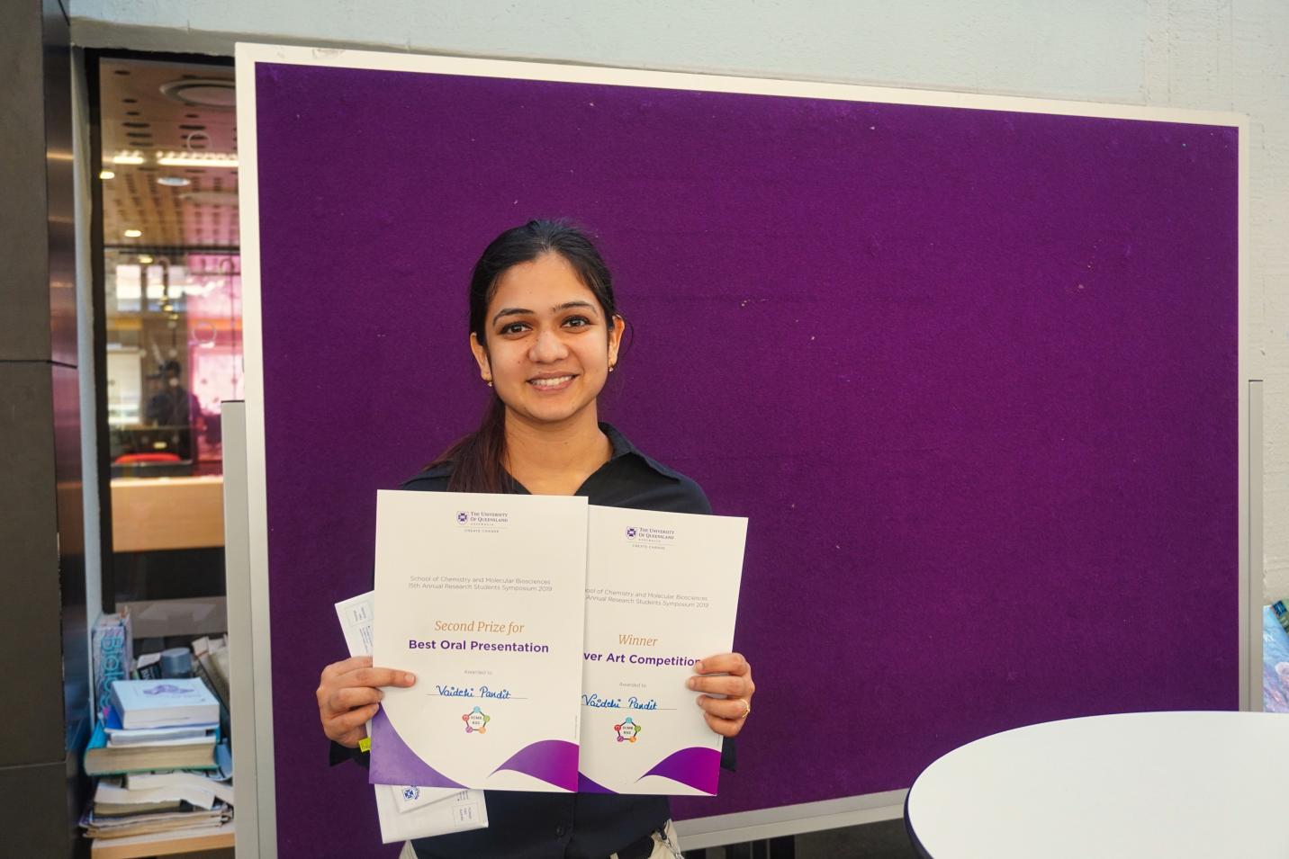 Vaidehi Pandit with Prize certificates